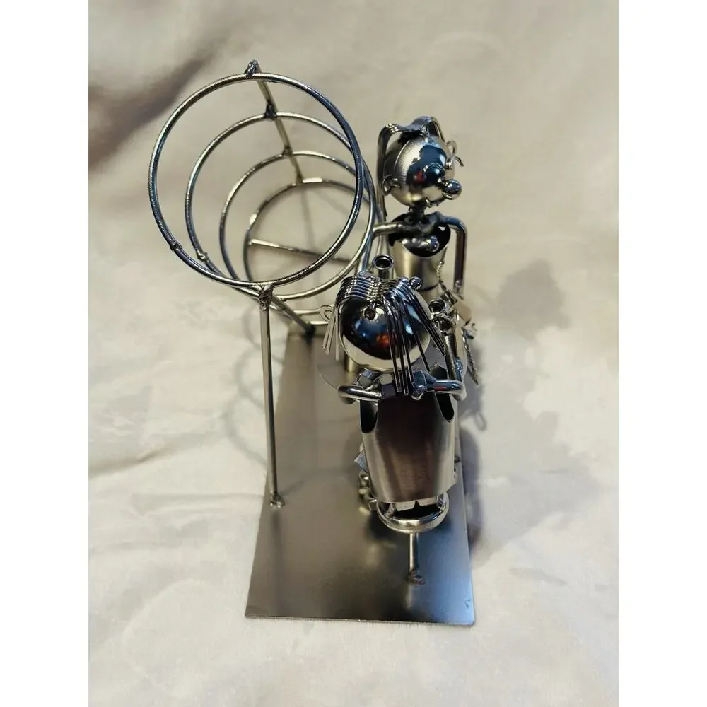 BRUBAKER Silver Metal Sculpture Wine Bottle Holder Couple Anniversary Gift idea